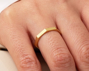 14k Gold Octagon Ring, sierlijke gefacetteerde ring, geometrische bandring massief goud, boutvormige ring vrouwen, minimalistische bandring, eenvoudige gouden ring