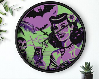 Horloge murale rétro chauves-souris vampires Tiki Bar