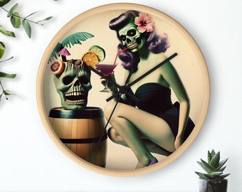 Retro Tiki Bar Zombie Wanduhr