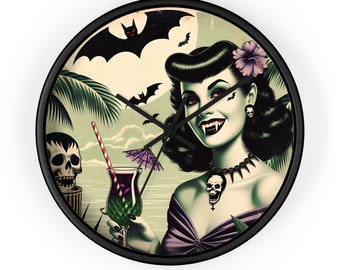 Goth Tiki Vampire Bats Retro Wall Clock