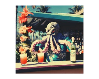 Aimant de style vintage barman poulpe original Tiki Bar idiot hawaïen tropical rétro bar