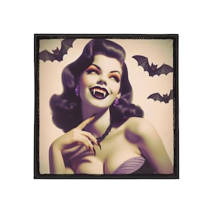 Vampire Pin Up Girl Cute Goth Vintage Style Vamp Bats Quirky Retro Iron-On Patch
