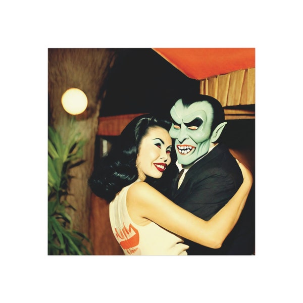 Mid Century Modern Dracula and Woman with Red Eyes Vampire Tiki Bar Quirky Creepycore Fantasy Retro Magnet