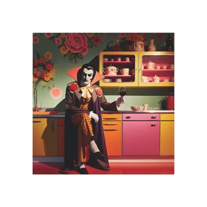 Mid Century Modern Kitsch Vampire Red Wine Magnet Quirky Dracula Retro Kitchen Decor