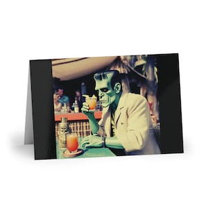 Retro Frankenstein Trinkt Cocktail Schrulliges Monster Tiki-Bar Grußkarten (1 oder 10 Stück)