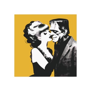 Kisses for Frankie! Quirky Cute Retro Frankenstein Square Magnet