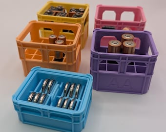 Batteriespeicher im Pastell Kistenstil | Batteriefach für AAA, AA, 9v, 18650, 18500, CR2032 | Organizer | Stapelbar | 3D Gedruckt | Einzigartiges Geschenk