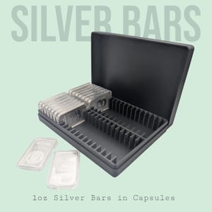 1oz Silver Bars Storage Box for Direct-Fit Capsules | Holds 40 1oz Silver Bars | 2x20 Layout | 9 color Options | Optional Customized Text
