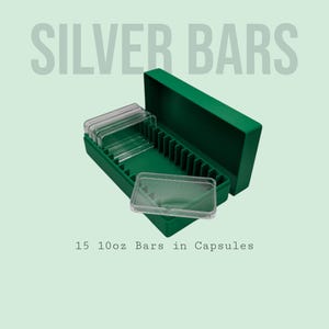 10oz Silver Bars Storage Box for Direct-Fit Capsules | Holds 1 15oz Silver Bars | 1x15 Layout | 9 color Options | Optional Customized Text