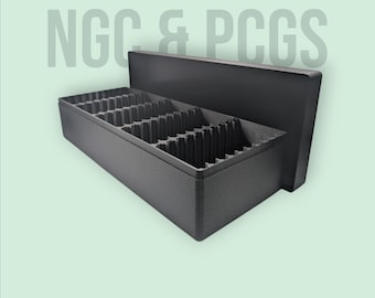 Sortierte Aufbewahrungsbox für Münzen | 50 zertifizierte NGC und PCGS 1 Unze Silber Dollar Platten | 5x10 Layout | 9 Farboptionen | Optionaler individueller Text