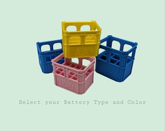Crate Style Batteriespeicher | Batteriefach für AAA, AA, 9v, 18650, 18500, CR2032 | Organizer | Stapelbar | 3D Gedruckt | Einzigartiges Geschenk