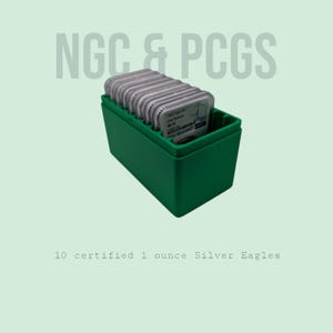 Graded Coin Storage Box | 10 Certified NGC and PCGS 1oz Silver DollarSlabs | 1x10 Layout | 9 Color Options | Optional Customized Text