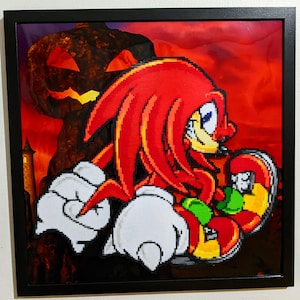 Knuckles the Echidna Framed Perler Bead Art – Sonic Fan Art, Kawaii Knuckles Decor, Unique Gaming Art, Sonic the Hedgehog Gift for Fans