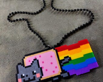 Handmade Nyan Cat Perler Bead Art | Retro Pixel Cat Magnet, Pin