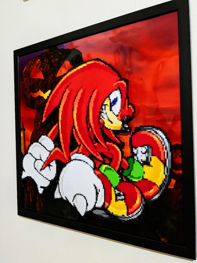 Knuckles the Echidna Framed Perler Bead Art – Sonic Fan Art, Kawaii ...