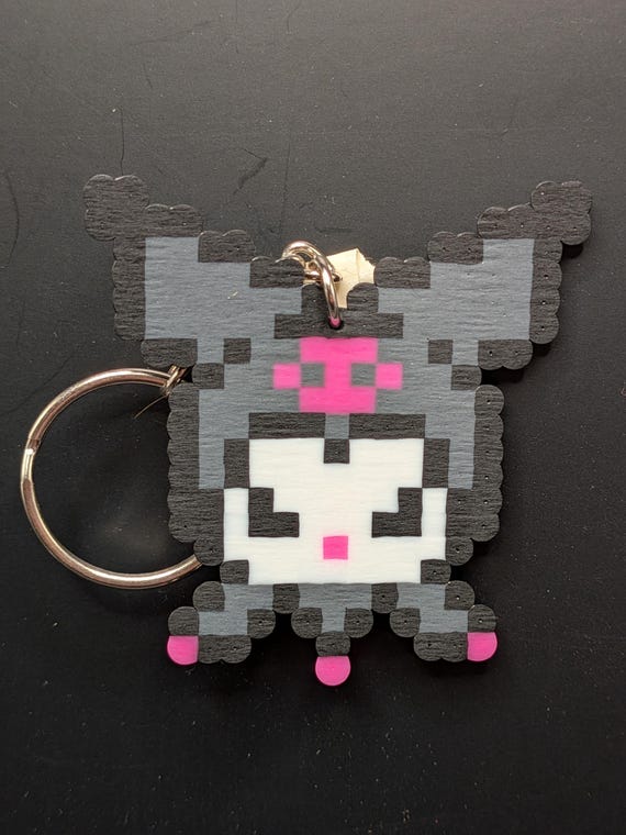 Handmade Kuromi Perler Bead Keychain, Magnet, Pin, Earrings