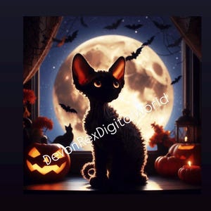 Devon Rex Kitten - JPEG - Alta qualidade - Impressões em tela, Criação de cartões, Clip Art, Artesanato em papel, Arte em aquarela, Design de camisetas - Halloween
