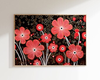 Yayoi Kusama Poster - Colorful Floral Art in Japandi Wall Art Style, Yayoi Kusama Print, Abstract Kusama Poster, Japanese Art