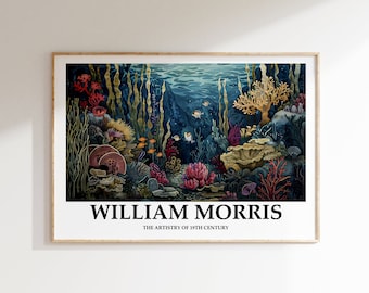 William Morris Poster - Flower Poster as William Morris Print, Mid-Century Room Decoration, Sage Green Wall Art
