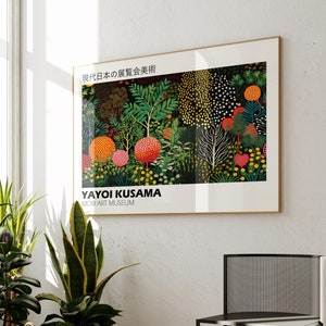Yayoi Kusama Poster - Grüne Japandi Wandkunst als Yayoi Kusama Print, Abstraktes inspiriertes Kusama Poster, Japanisches Waldposter