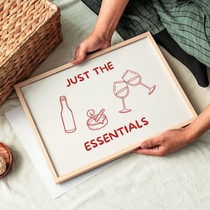 JUST THE ESSENTIALS Poster - Cocktail Poster, Girly Bar, Alkohol trinken, Party Wanddeko, Esszimmer, Süße Küchenkunst, Retro Cocktail Druck