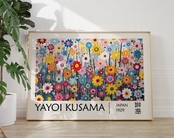 Yayoi Kusama Poster - Flower Field - Colorful floral art in Japandi wall art style, Yayoi Kusama Print, Abstract Poster, Japanese Art