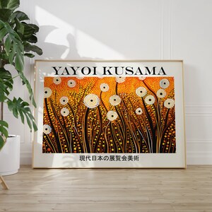 Yayoi Kusama Floral Poster | Japanese Contemporary Art Print | Orange Dot Flower Wall Art | Museum Style Decor | Modern abstract art