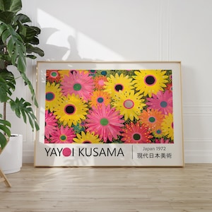 Cartel de Kusama - Campo de flores, Arte de pared de la galería Japandi como impresión de Yayoi Kusama, cartel de Kusama de inspiración abstracta, arte de pared japonés
