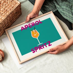 Aperol Spritz Poster - Cocktail Poster, Girly Bar, Alkohol trinken, Party Wanddeko, Esszimmer Bar, Süße Küchenkunst, Retro Cocktail Druck