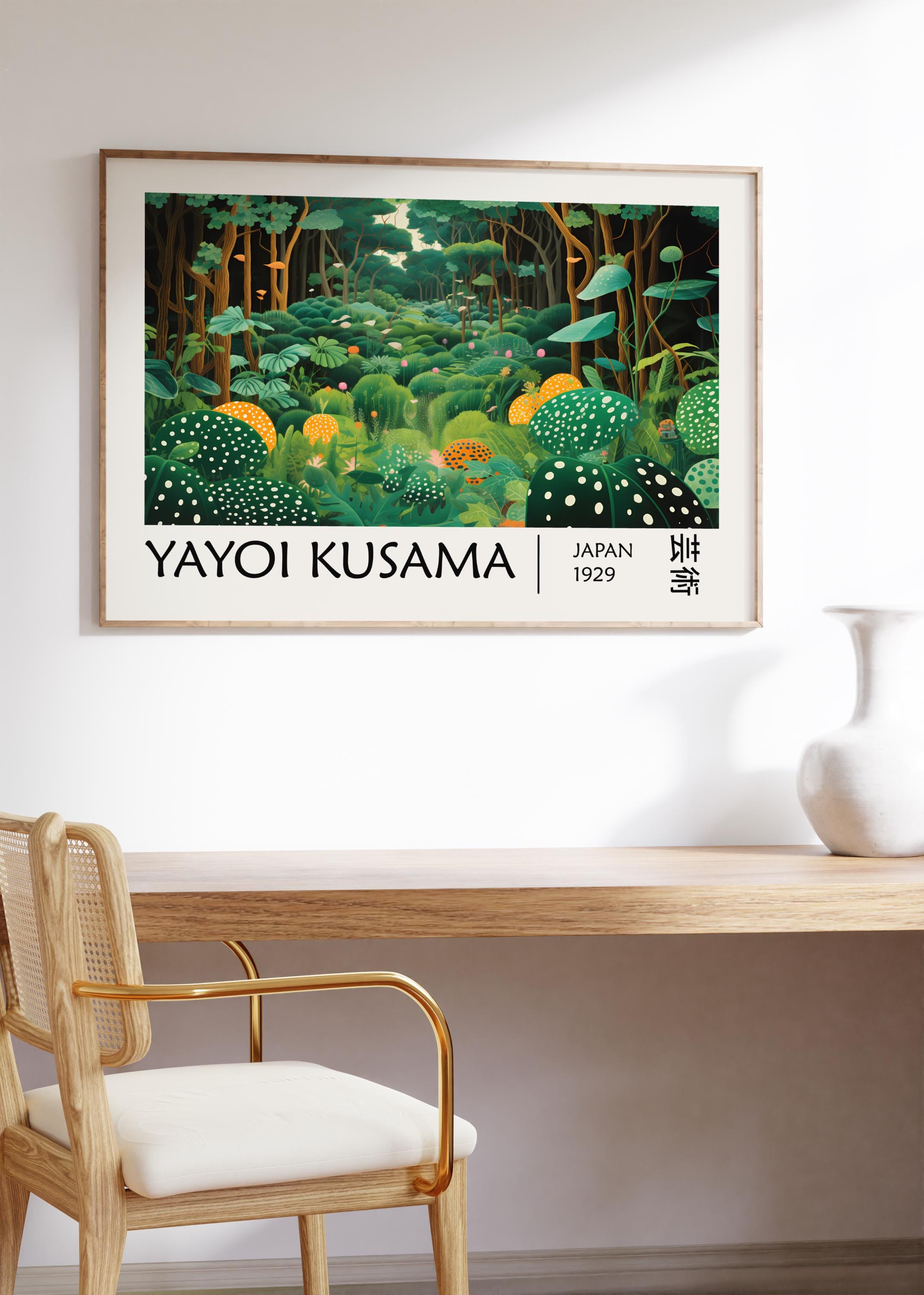 Toile Imprimée Style Yayoi Kusama - Déco Murale Verte Japandi, 30x60cm, Sans Cadre, Pour Salon Moderne