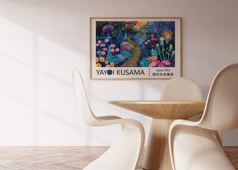 Toile Japandi Vert Forêt Inspirée De Yayoi Kusama – Déco Murale Moderne 30x60cm – Art Contemporain Pour Salon, Chambre, Bureau