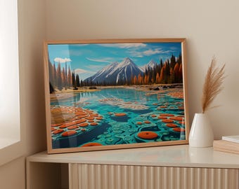Yayoi Kusama Poster - Banff National Park, Japandi Gallery Wall Art as Yayoi Kusama Print, Inspired Kusama Poster of the Rocky Mountains