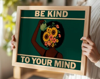 Be Kind to Your Mind Poster | Mental Health Illustration Wall Art | Self-Care Art Print | Positive Affirmation | Motivational Gift