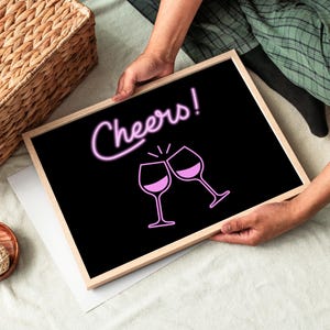 Cheers Poster - Cocktail Poster, Girly Bar, Alkohol trinken, Party Wanddeko, Esszimmer Bar, Süße Küchenkunst, Retro Cocktail Druck
