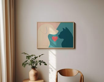 Stampa Su Tela HTCARWAT Con Cane Blu – Poster D'Arte Astratta Moderna, Quadro Minimalista Per Camera Da Letto O Soggiorno, Regalo Per Amanti Dei Cani