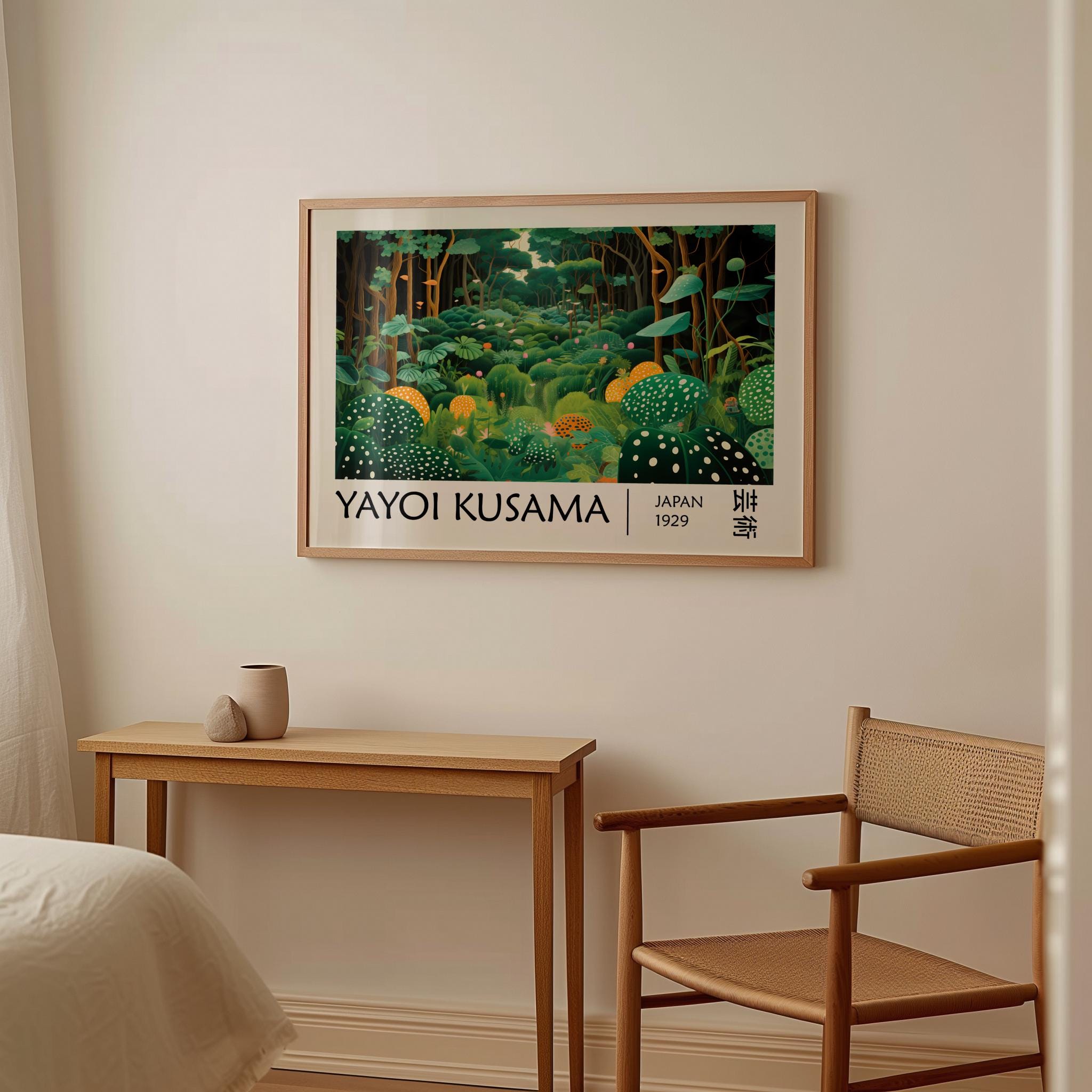 Quadro Su Tela Yayoi Kusama Con Dente Di Leone Verde – Stampa Artistica Moderna Per Soggiorno, Camera O Ufficio, 60x90 Cm, Disponibile Con O Senza Cornice
