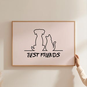 Cat Poster - Best Friends, High quality cat poster for your home or as a gift, Funny cat print, dog and cat
