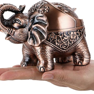 Elephant Ashtray with Lid – Retro Smokeless Tabletop Ashtray for Indoor/Outdoor Use – Unique Home & Office Decor