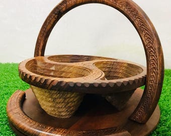 Cesta de madera para frutos secos hecha a mano: almacenamiento rústico y elegante