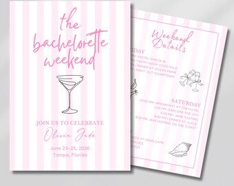 Coastal Bachelorette Weekend Invitation, Girls Trip Itinerary (Editable Template)