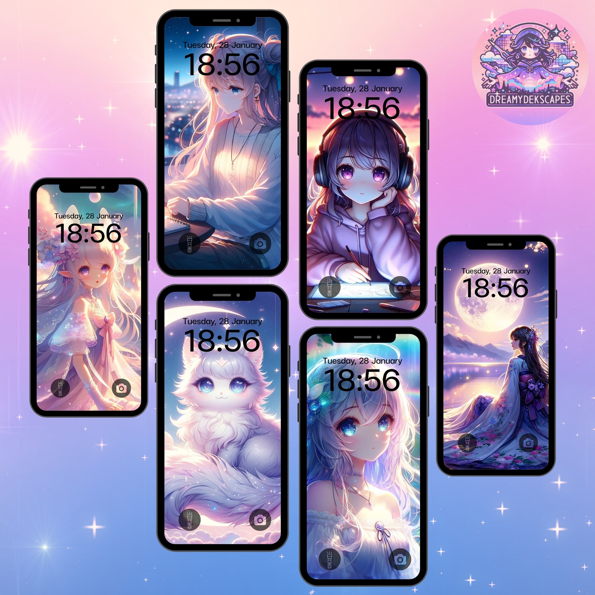 60 Dreamy Anime Wallpaper Bundle, Aesthetic Anime Background, Fantasy