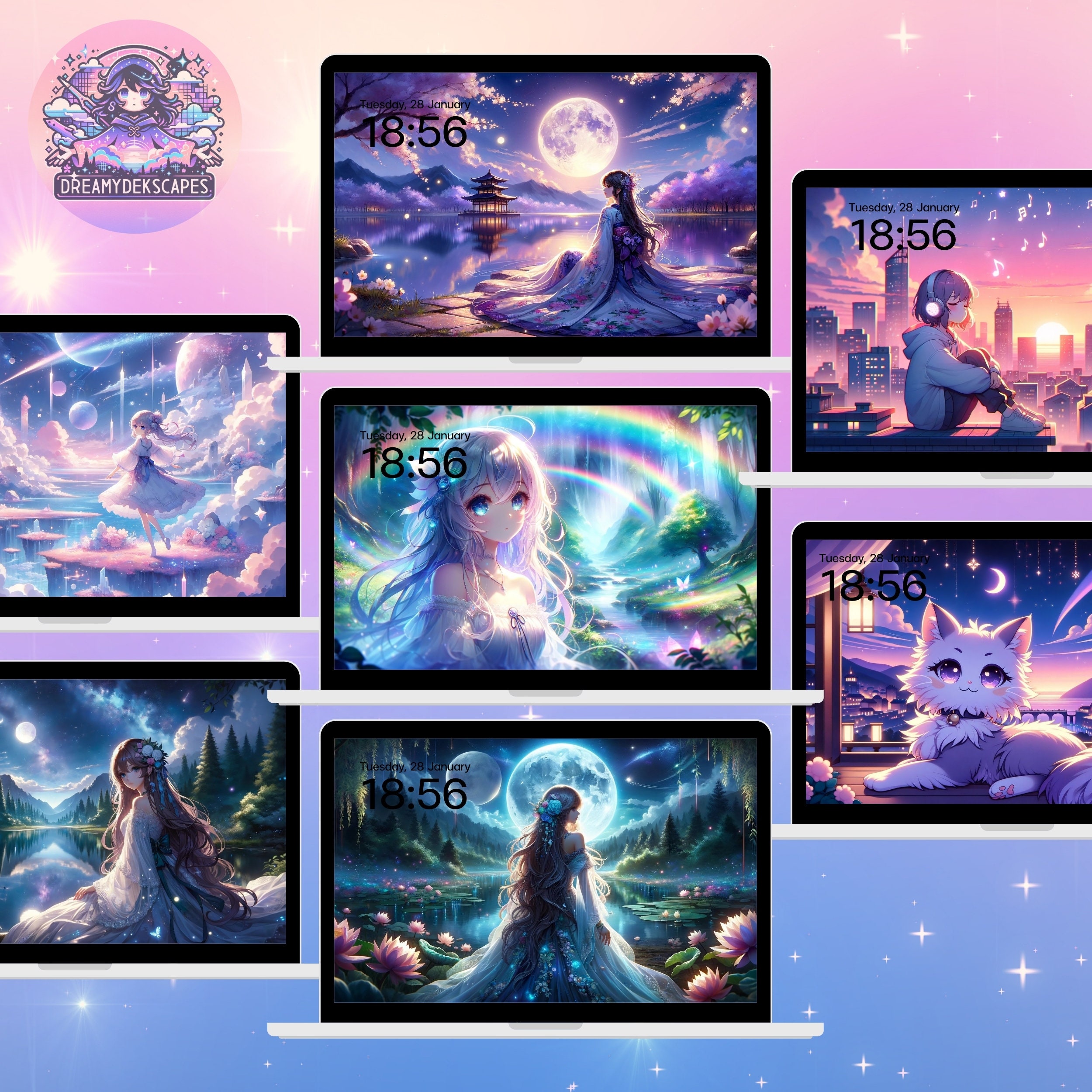 60 Dreamy Anime Wallpaper Bundle, Aesthetic Anime Background, Fantasy
