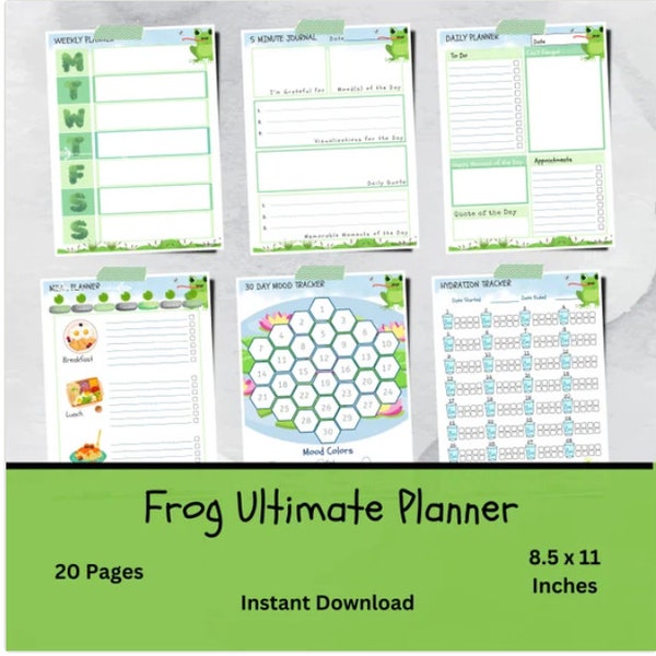 Ultimate Frog Daily Planner Printable, Colorful Daily Organizer, Work and Personal Life Balance, Time Management and Organization