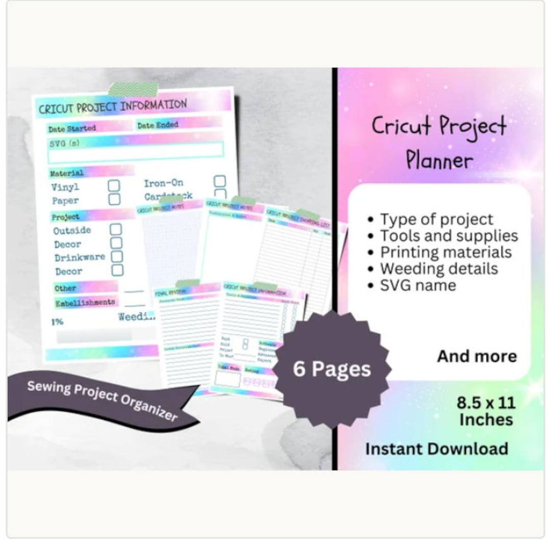 RAINBOW Cricut Journal Project Printable, Cricut Project Planner, DIY