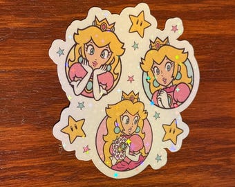 Pegatinas de vinilo holográficas de la Princesa Peaches**IMPERMEABLES**. Ideales para recuerdos de fiesta, calcomanías para computadora y mucho más.