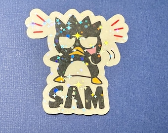 Personalized Badtz-Maru Holographic Waterproof Sticker, Custom Name Decal