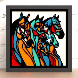 Caixa de sombra em camadas 3D Svg, arquivo de corte a laser 3D Svg com tema de cavalos para download digital (para laser, Cricut e Silhouette)