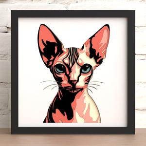 Couche d'ombre de chat Sphynx en couches, fichier 3D Svg et Dxf découpé au laser, téléchargement numérique d'art mural bricolage (pour découpe laser, Cricut et Silhouette)