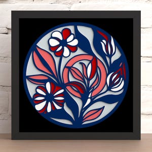 Plik 3D Layered Floral Shadow Box do cięcia laserowego, plik 3D Svg, plik Flower Svg i Dxf do pobrania w wersji cyfrowej do dekoracji domu (do lasera, Cricut i Silhouette)