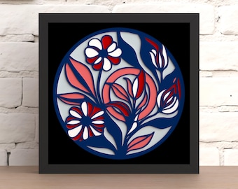 Lasergesneden bloemenschaduwdoosbestand: 3D gelaagde SVG DXF (digitale download)